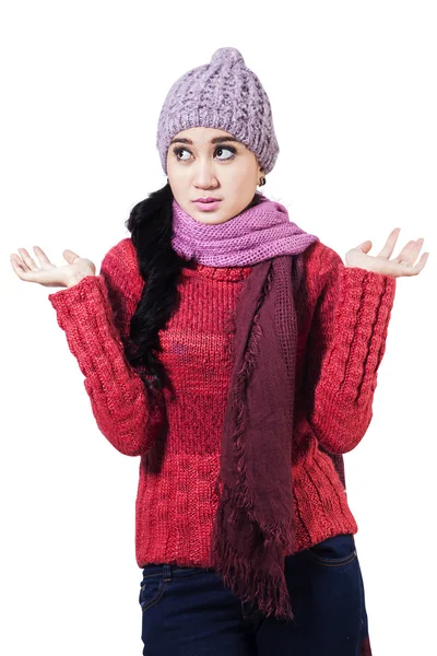 Confused Winter Woman — Stock Photo, Image