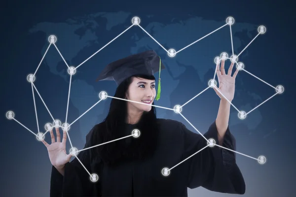 Beautiful graduate with social network concept — Stock Photo, Image