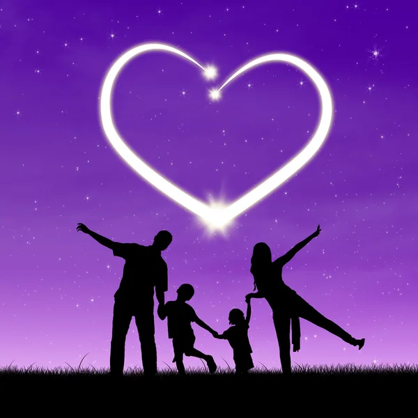 A family under shiny heart — Stock Photo, Image