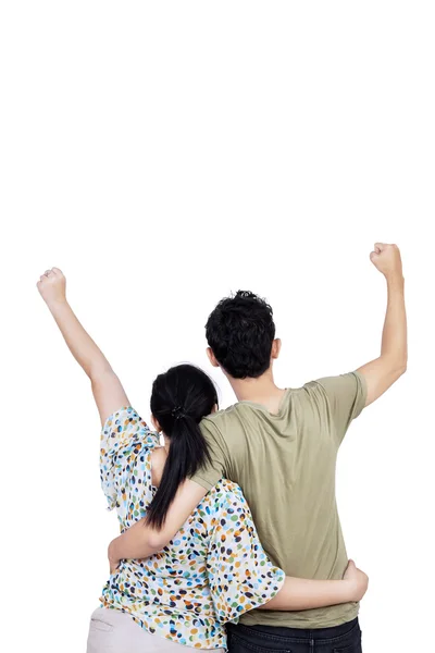 成功を表現するカップルの背面図 — ストック写真