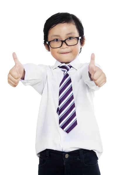 Pequeno homem de negócios mostra gesto OK — Fotografia de Stock