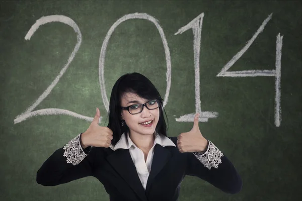 Businesswoman give two thumbs up — Stock Photo, Image