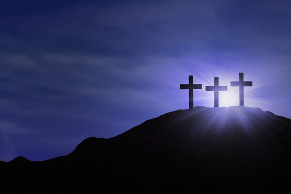 Cross signs on blue background