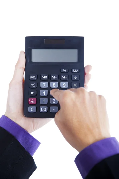 Mãos de homem usando calculadora — Fotografia de Stock