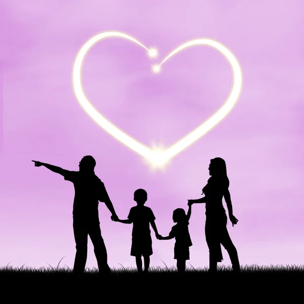 Famille heureuse avec symbole de coeur — Photo
