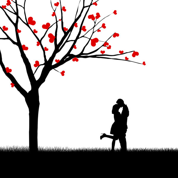 Couple and tree of love silhouette