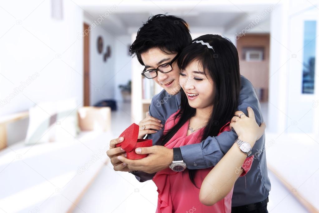 Romantic couple with gift