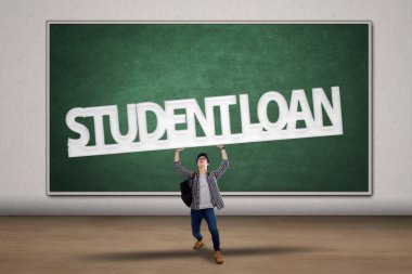 Student hold a student loan sign clipart