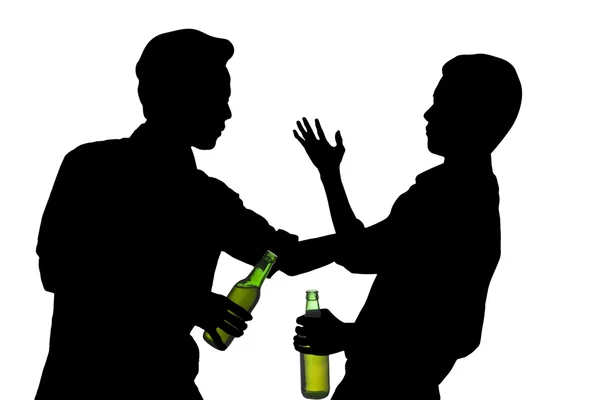 Silhouette two drunk man fights — Stock Photo, Image