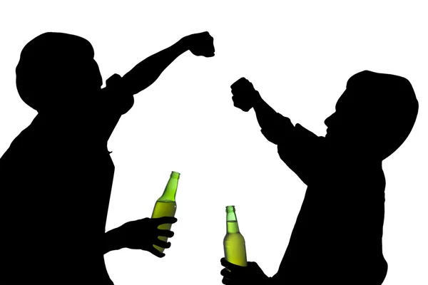 Silhouette drunk men fights — Stock Photo, Image