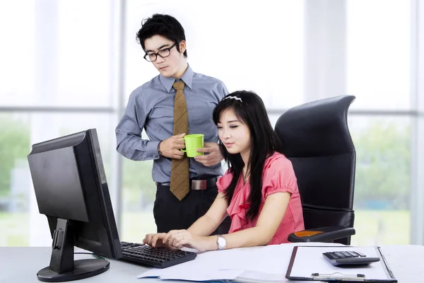 Dos compañeros de trabajo trabajando juntos — Foto de Stock