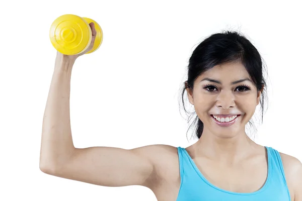 Sporty woman with dumbbell — Stock Photo, Image