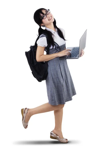 Grazioso studente holding laptop — Foto Stock