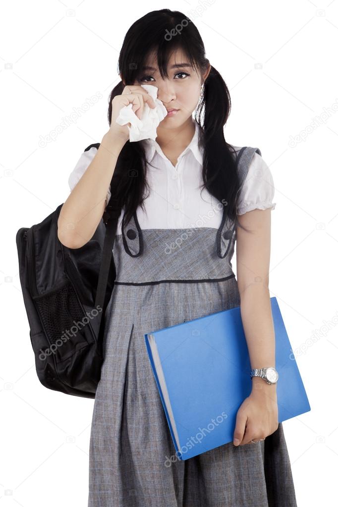 Female student is crying