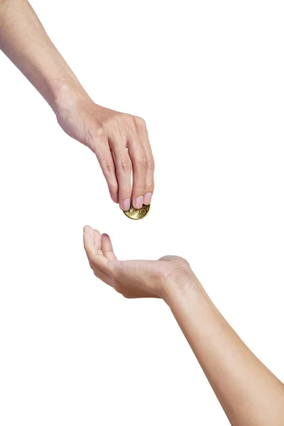 Hand hjälpa med mynt — Stockfoto