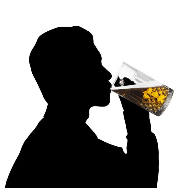 Silhouette man drink beer — Stock Photo, Image