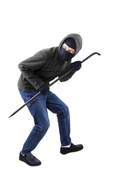 Burglar holding a crowbar — Stock Photo, Image