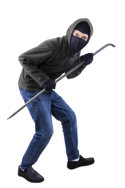 Burglar with a crowbar — Stock Photo, Image