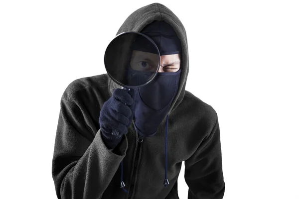 Thief with magnifying isolated — Stock Photo, Image