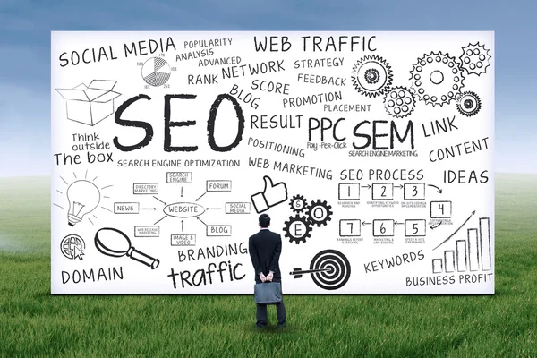 Empresario con estrategia SEO 1 — Foto de Stock