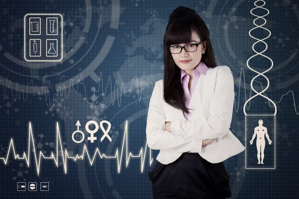 Female doctor with medical background 1 — Stock Photo, Image