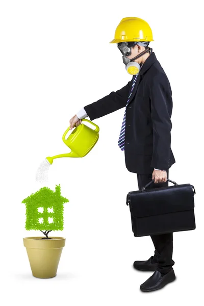 Businessman watering plant isolated 1 — Stock Photo, Image