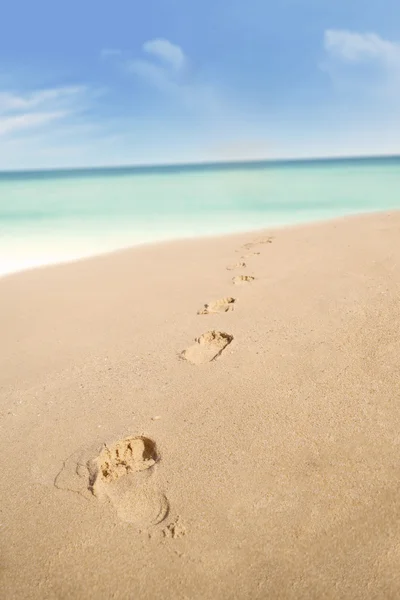 Empreintes de pas sur la plage sable — Photo