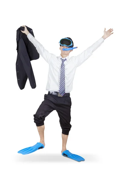 Successful businessman wearing snorkeling gear — Stock Photo, Image