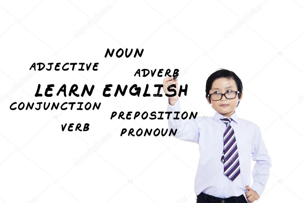 Schoolboy writes english language materials