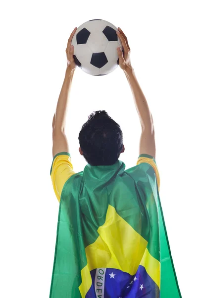 Brasilianischer Anhänger hält Ball isoliert — Stockfoto