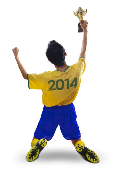 Soccer player celebrate winning isolated — Stock Photo, Image