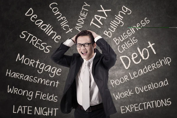 Stressed asian businessman having problems — Stock Photo, Image