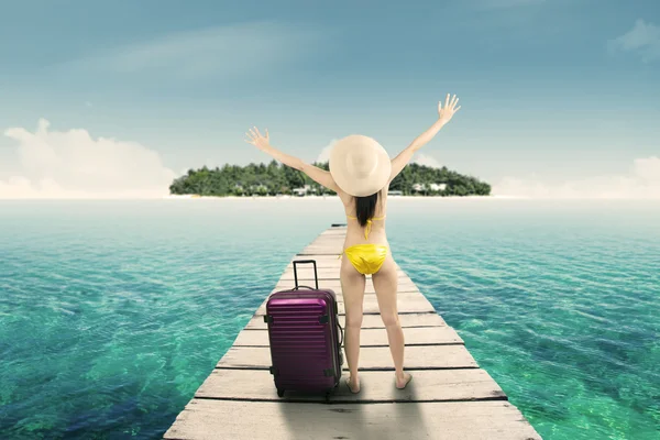 Kvinnan i sexiga bikini gångavstånd island 2 — Stockfoto