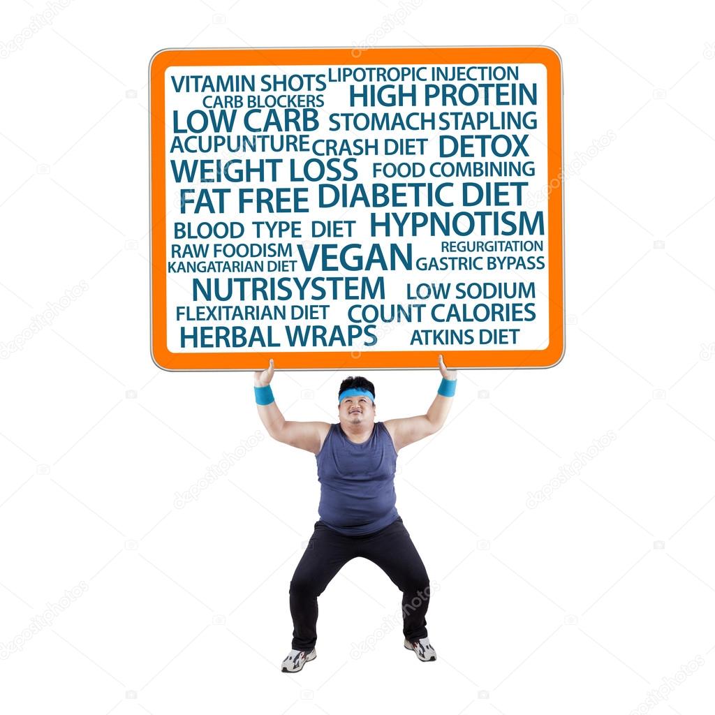 Fat man lifting a billboard