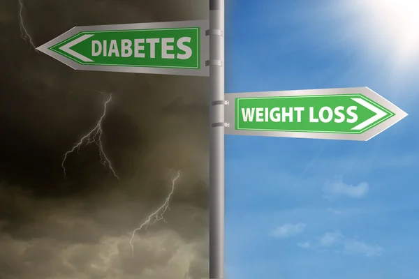 Roadsign to weight loss or diabetes — Stock Photo, Image