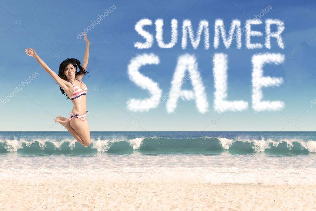 Summer sale clouds and jumping woman 1