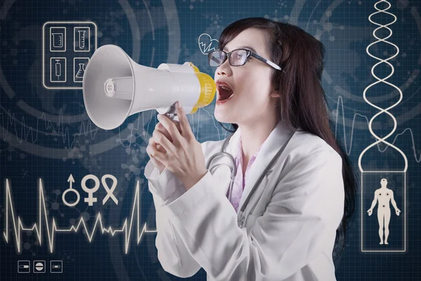 Female physician announcing news 1 — Stock Photo, Image