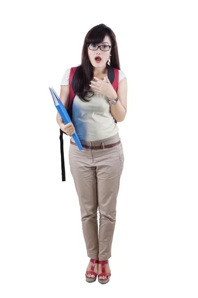 Full length student expressing shocked face — Stock Photo, Image