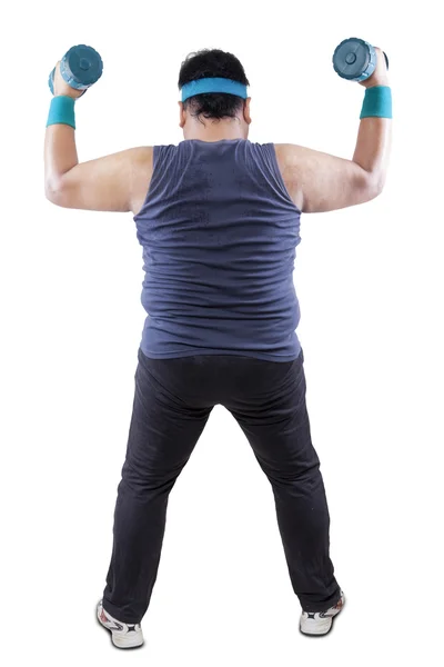 Retrovisor com sobrepeso homem fazendo fitness 1 — Zdjęcie stockowe