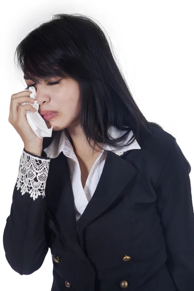 Traurige Geschäftsfrau weint — Stockfoto