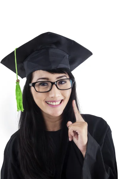 Successful bachelor in graduation gown — Stock Photo, Image