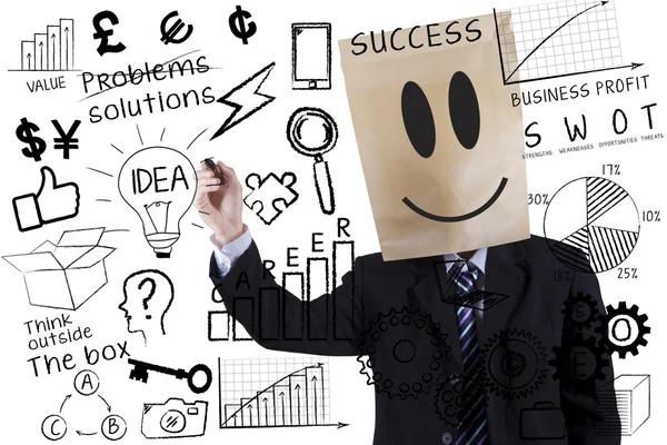 Anonymous businessman makes success formula — Stock Photo, Image