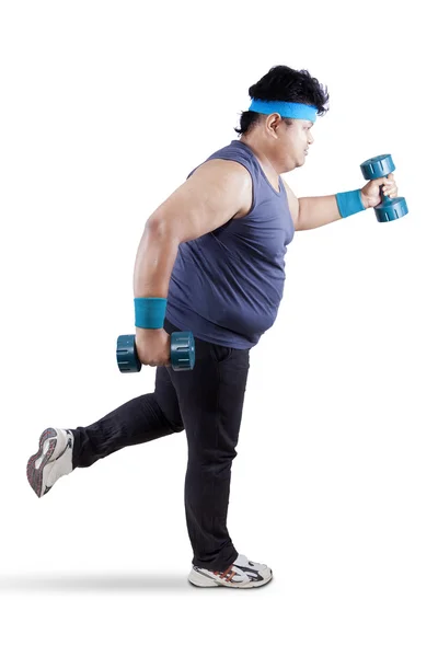 Full length of fat man exercising 1 — Stock Photo, Image