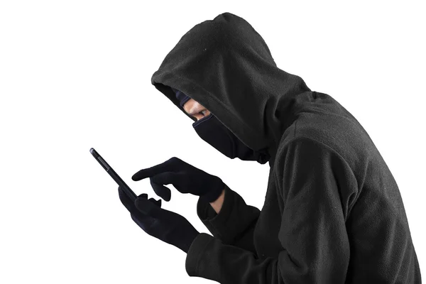 Hacker röra en smartphone skärmen 1 — Stockfoto