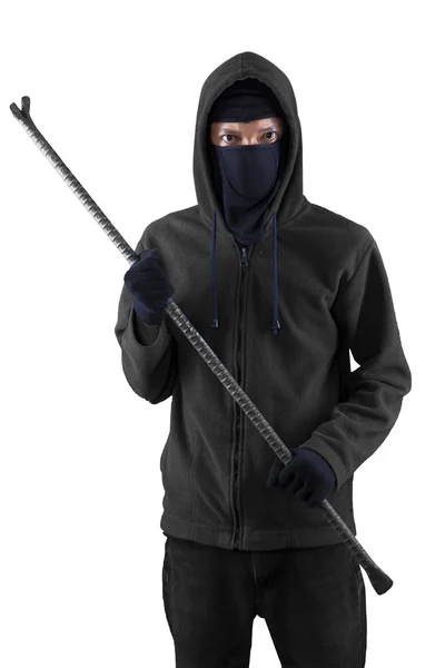 Male thief holding crowbar — Stock Photo, Image
