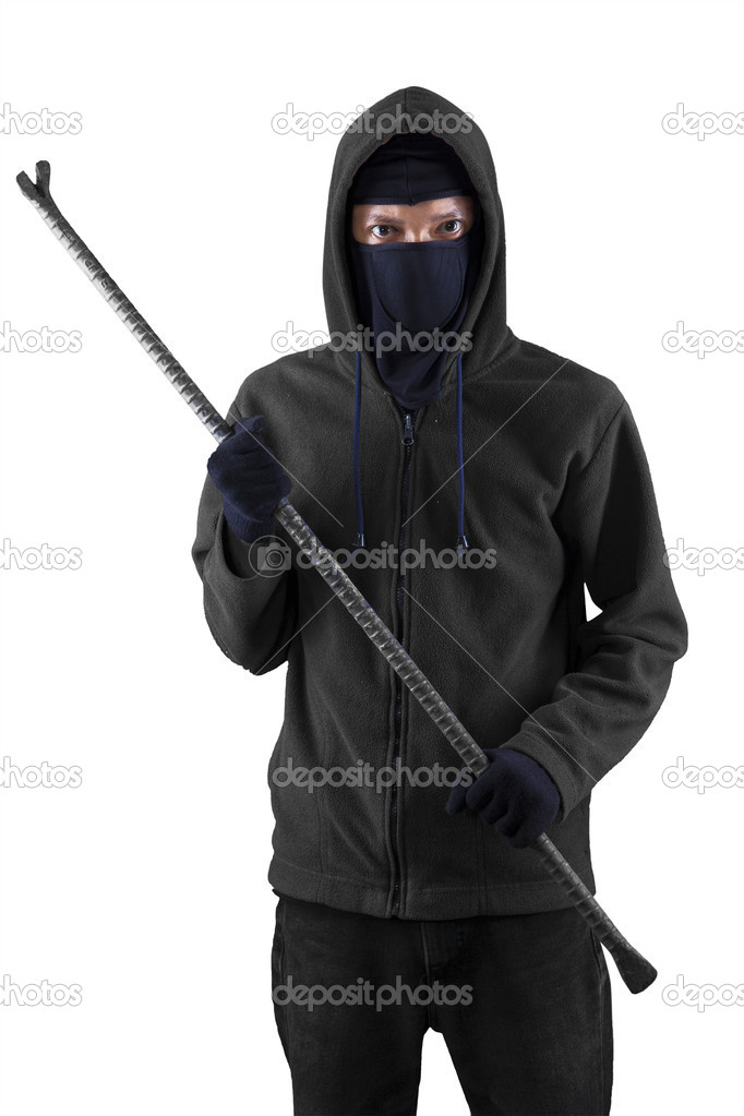 Male thief holding crowbar