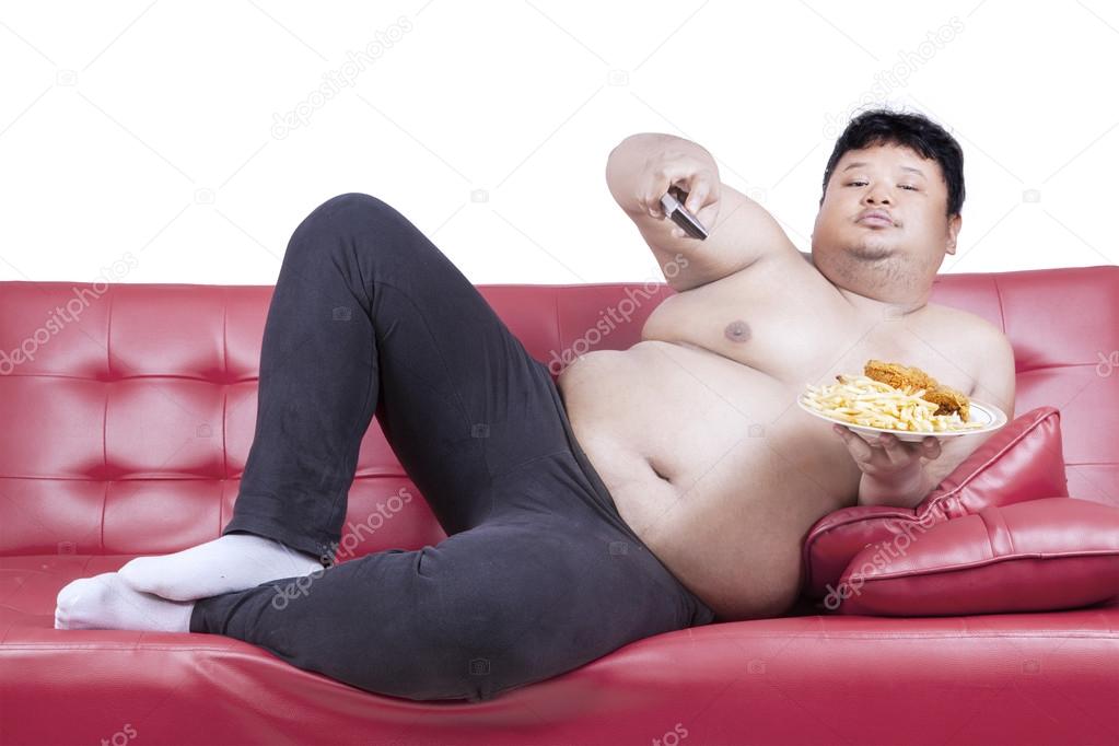 Obese man eats fast food 2