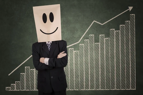 Successful businessman with carton head — Stock Photo, Image