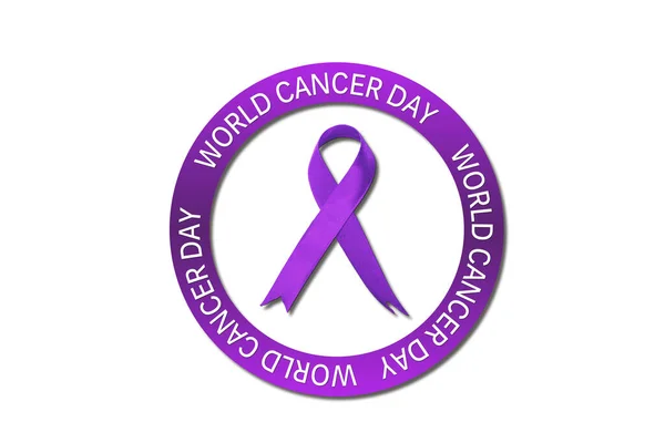 Afbeelding Van Paars Lint Met World Cancer Day Tekst Geïsoleerd — Stockfoto