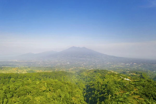 西ジャワ州ボゴールでの朝の時間に霧のパングランゴ山の美しい空中ビュー インドネシア — ストック写真